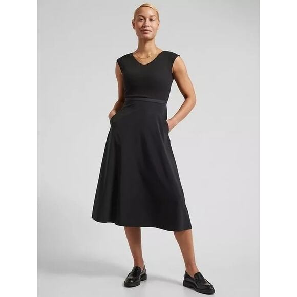 ATHLETA Ryder Dress Black Midi Length A-Line Cut Out Back Casual Women's S Tall - Picture 2 of 15